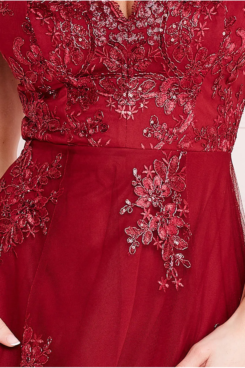 Goddiva High Low Scalloped Midi Dress - Burgundy sold by Goddiva product image thumbnail 4