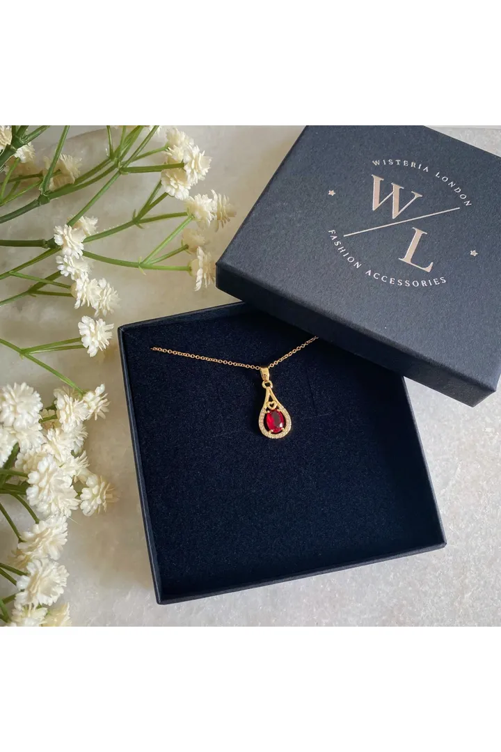 Wisteria London Esmeralda Red Teardrop Necklace sold by Goddiva
