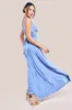 Diamante & Scalloped Lace Neck Maxi Dress - Cornflower Blue by Goddiva sold by Goddiva