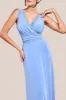 Diamante & Scalloped Lace Neck Maxi Dress - Cornflower Blue by Goddiva sold by Goddiva