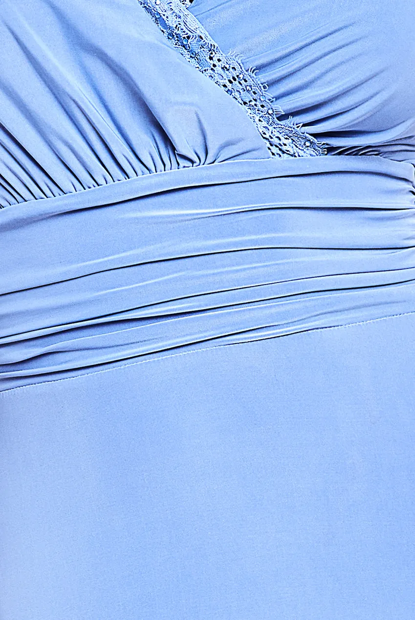 Diamante & Scalloped Lace Neck Maxi Dress - Cornflower Blue by Goddiva sold by Goddiva product image thumbnail 5