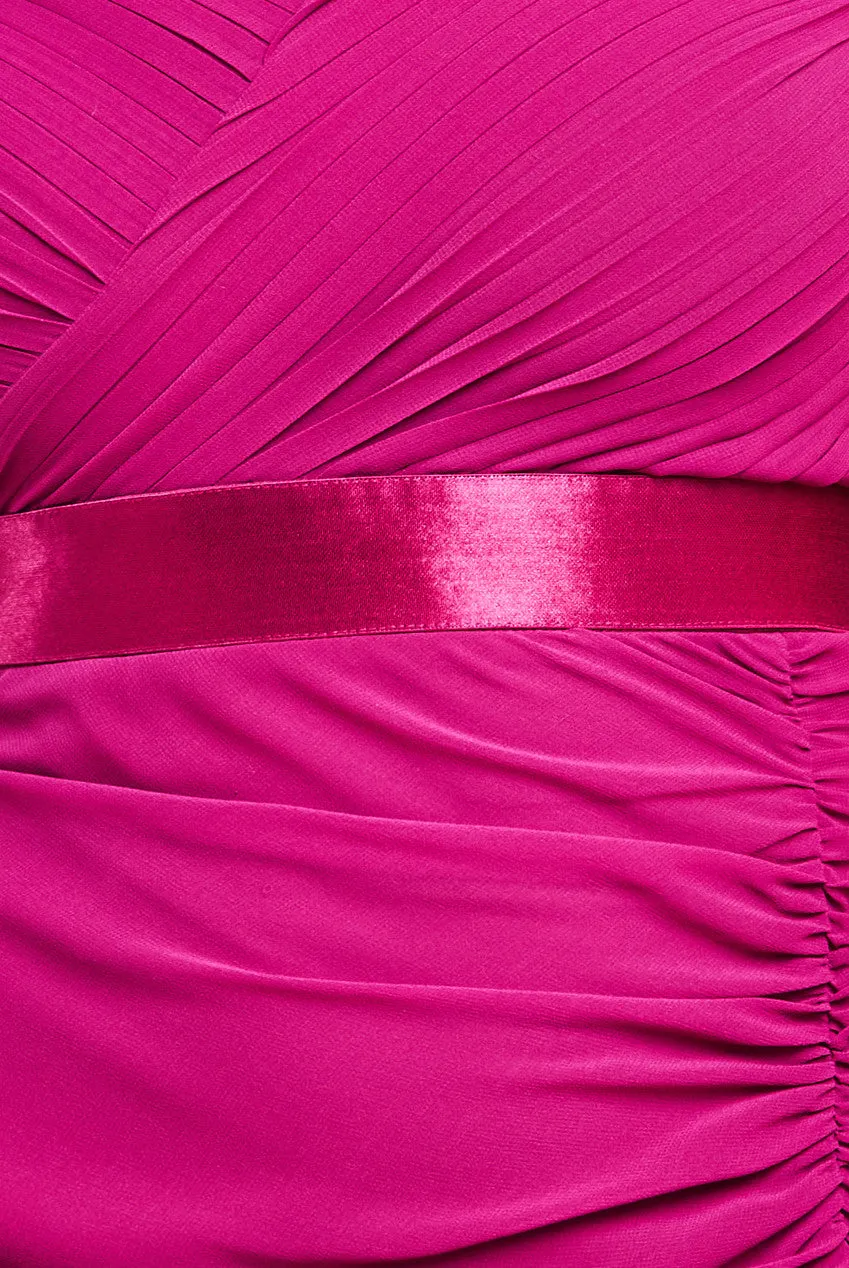 Pleated Bardot High Low Tier Chiffon Midaxi Dress - Magenta by Goddiva sold by Goddiva product image thumbnail 5