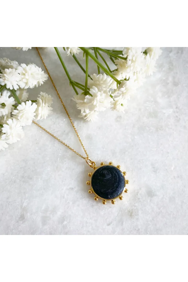 Wisteria London Savannah Grey Beaded Sun Necklace sold by Goddiva