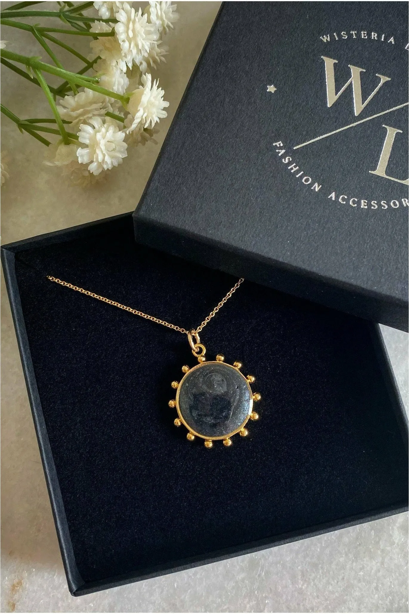 Wisteria London Savannah Grey Beaded Sun Necklace sold by Goddiva product image thumbnail 3