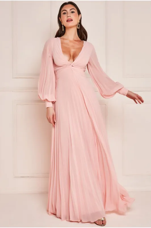 Pleated Skirt Chiffon Maxi - Blush by Goddiva sold by Goddiva