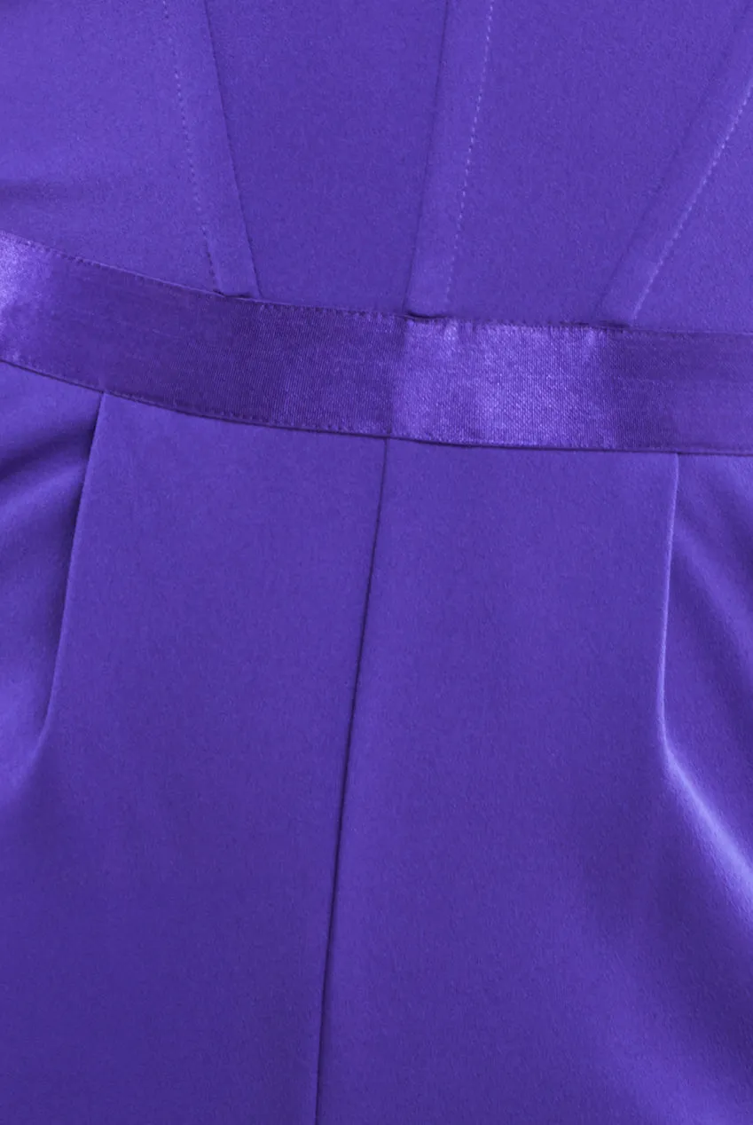 Corset Bodice Scuba & Satin Bardot Jumpsuit - Purple by Goddiva sold by Goddiva product image thumbnail 3