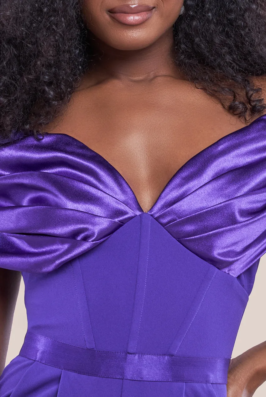 Corset Bodice Scuba & Satin Bardot Jumpsuit - Purple by Goddiva sold by Goddiva product image thumbnail 4