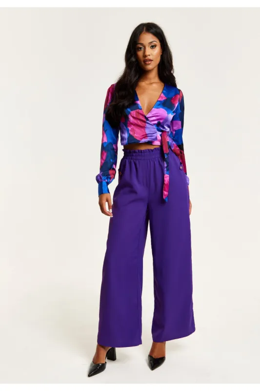 Purple Wide Leg Trousers With Elasticated Waist by Liquorish sold by Goddiva