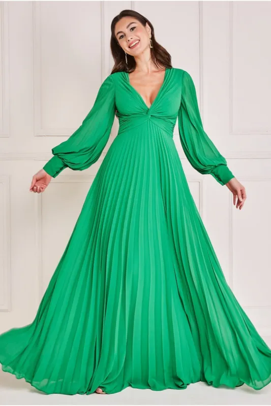Goddiva Fully Pleated Chiffon Maxi Dress - Green sold by Goddiva