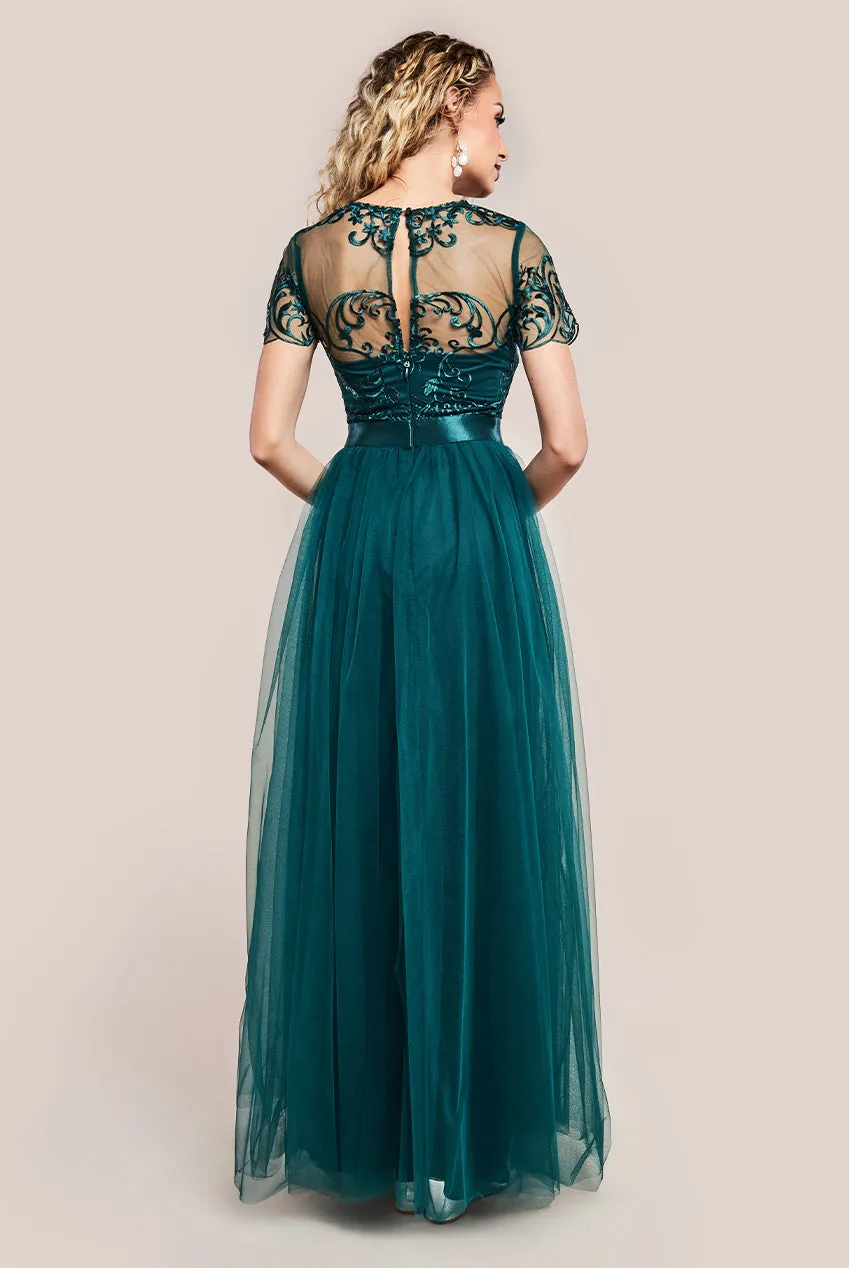 Embroidered Mesh Maxi Dress - Emerald Green by Goddiva sold by Goddiva product image thumbnail 2