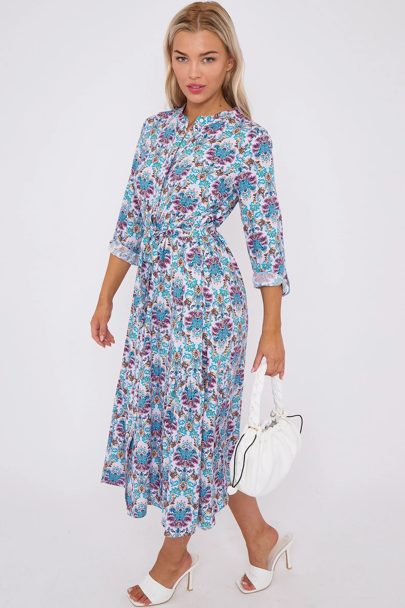 Blue Bohemian Print Long Sleeve Midi Dress by LOVE SUNSHINE sold by Goddiva product image thumbnail 3