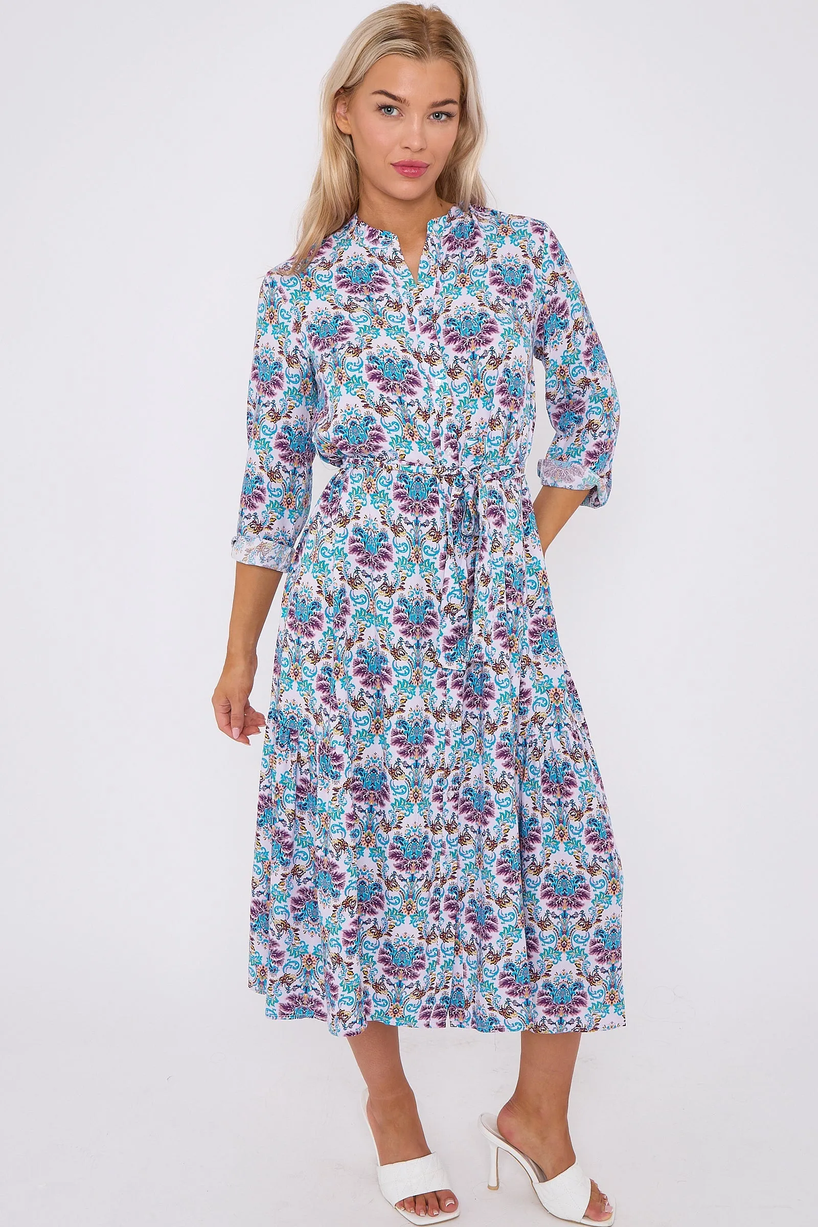 Blue Bohemian Print Long Sleeve Midi Dress by LOVE SUNSHINE sold by Goddiva