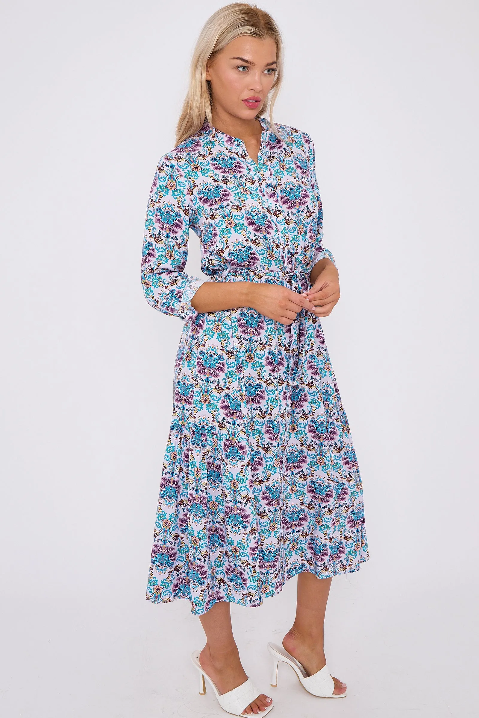 Blue Bohemian Print Long Sleeve Midi Dress by LOVE SUNSHINE sold by Goddiva product image thumbnail 5
