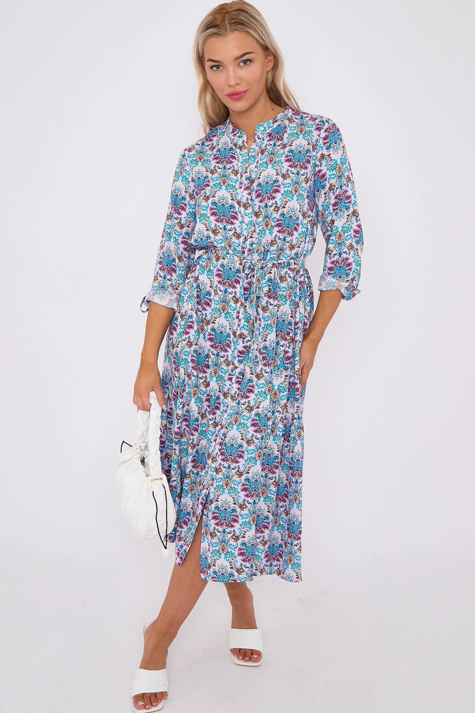 Blue Bohemian Print Long Sleeve Midi Dress by LOVE SUNSHINE sold by Goddiva product image thumbnail 2