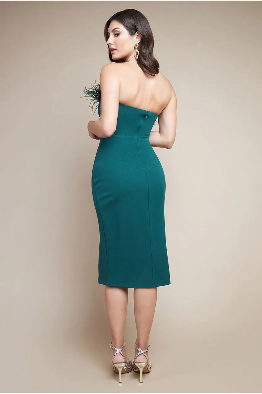 Feather Boobtube Midi Dress - Emerald Green by Goddiva sold by Goddiva product image thumbnail 2