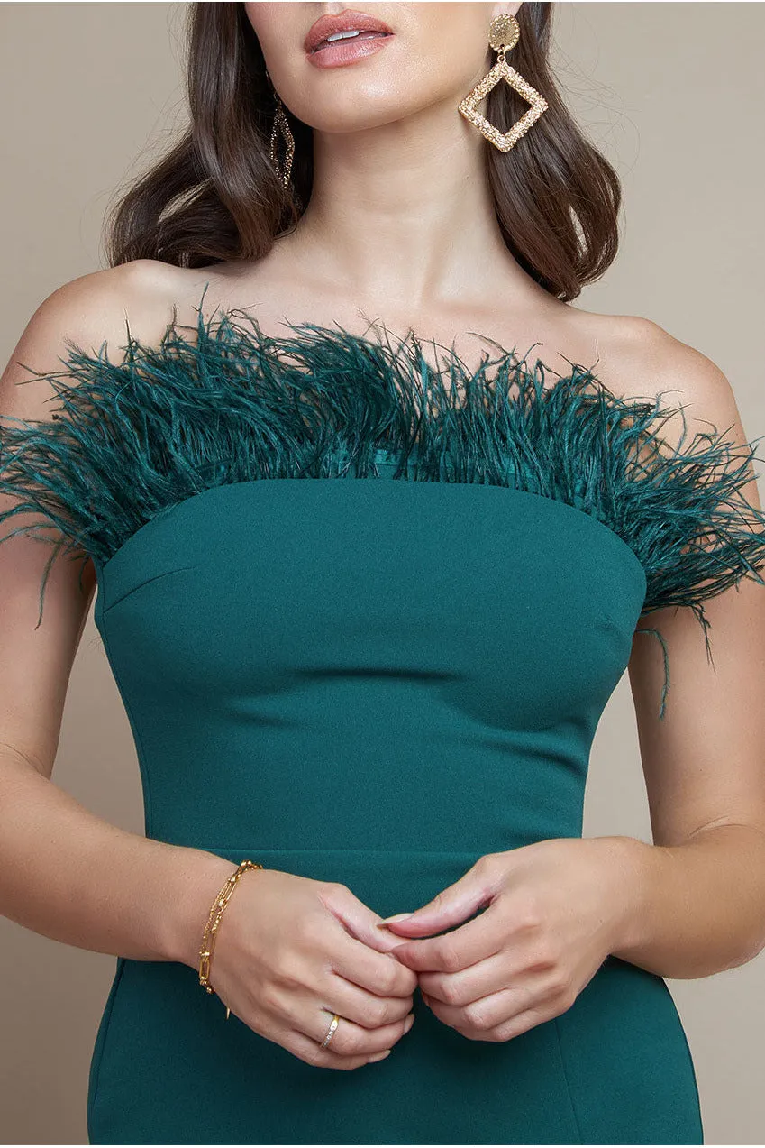Feather Boobtube Midi Dress - Emerald Green by Goddiva sold by Goddiva product image thumbnail 3
