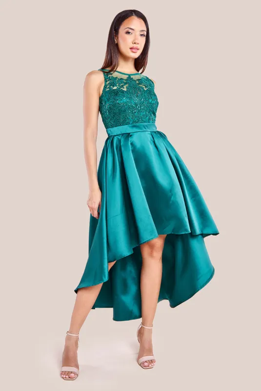 Sequin & Satin Dipped Hem Midi Dress - Emerald by Goddiva sold by Goddiva