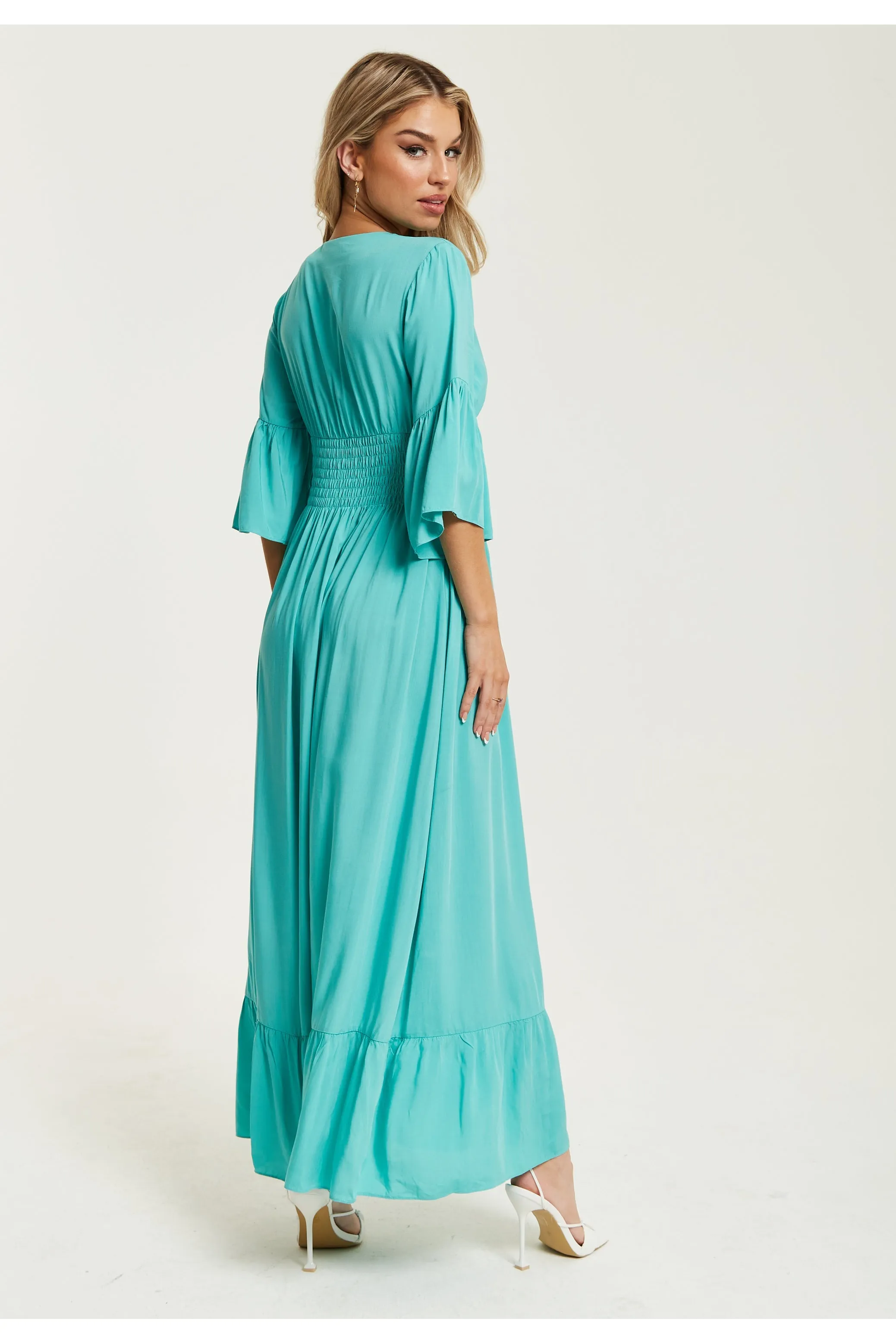 Green Maxi Dress With Frill Sleeves by Liquorish sold by Goddiva product image thumbnail 5
