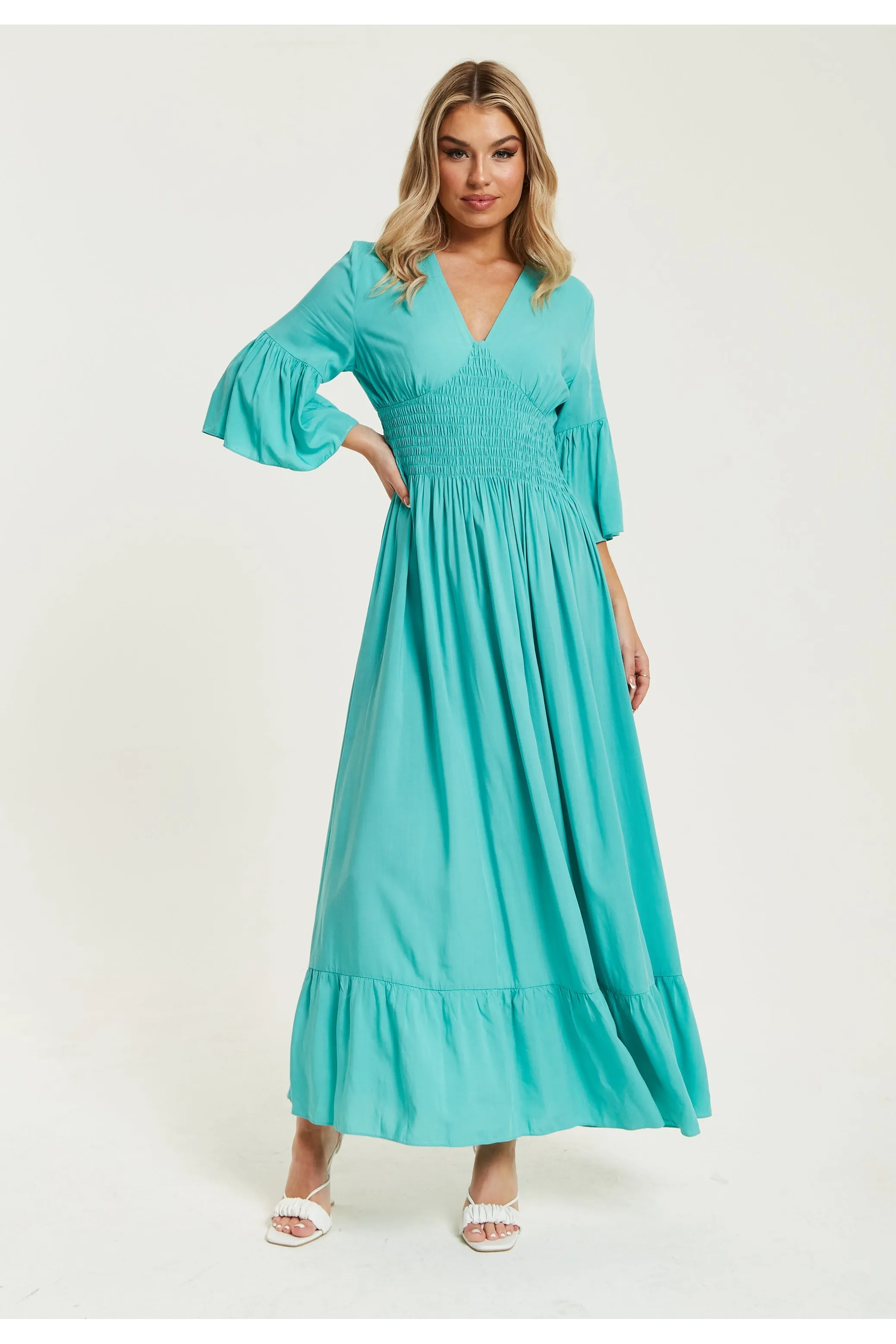 Green Maxi Dress With Frill Sleeves by Liquorish sold by Goddiva product image thumbnail 2