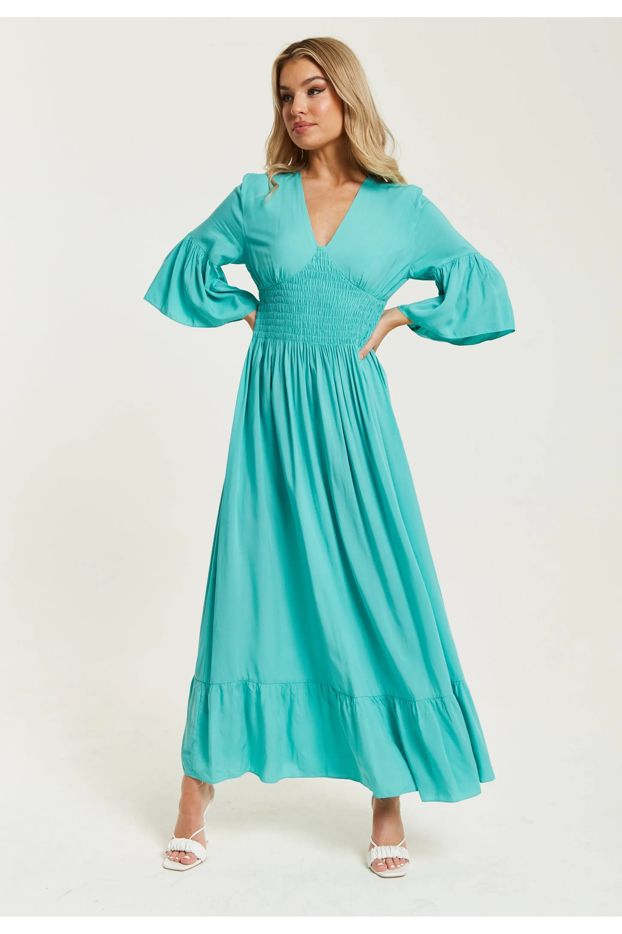 Green Maxi Dress With Frill Sleeves by Liquorish sold by Goddiva product image thumbnail 3