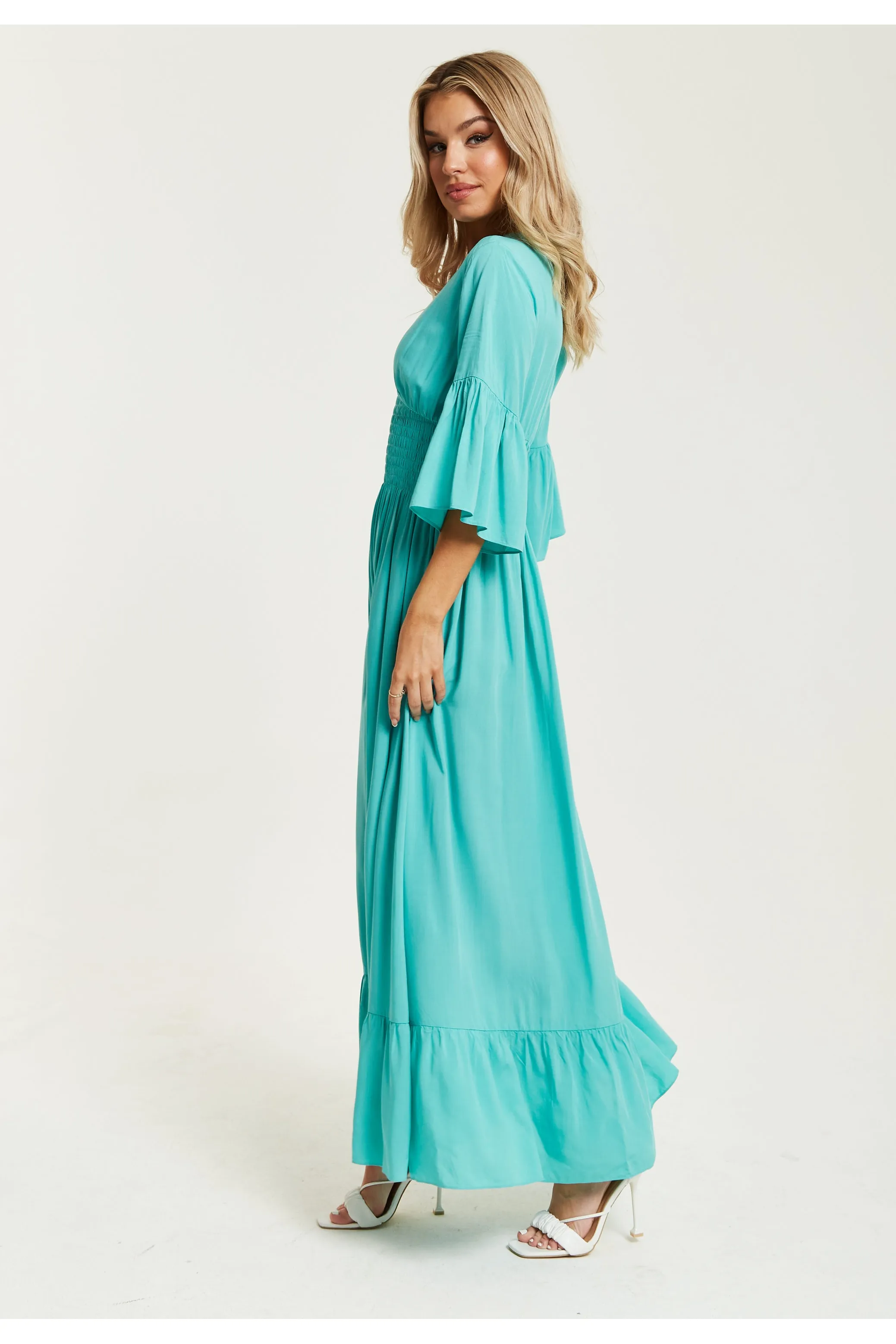 Green Maxi Dress With Frill Sleeves by Liquorish sold by Goddiva product image thumbnail 4