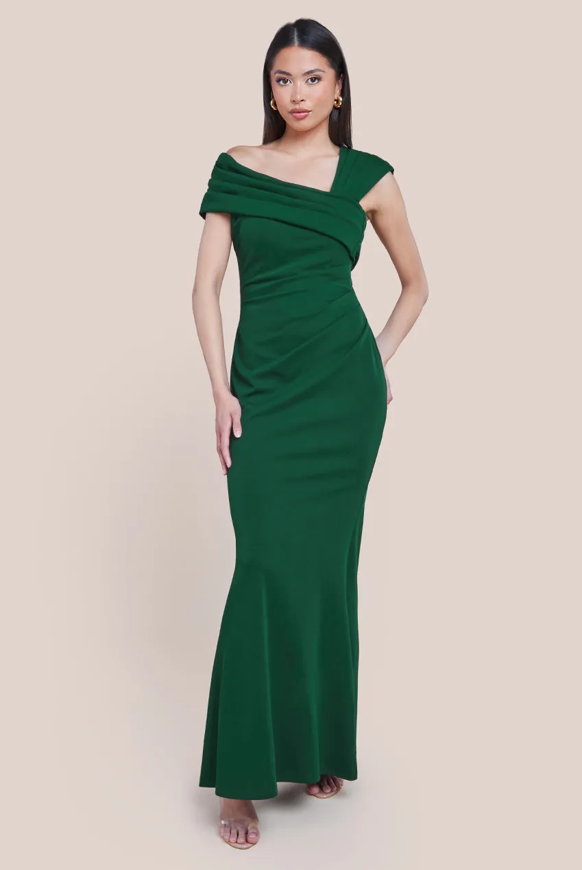 One Shoulder Evening Maxi Dress - Emerald Green by Goddiva sold by Goddiva