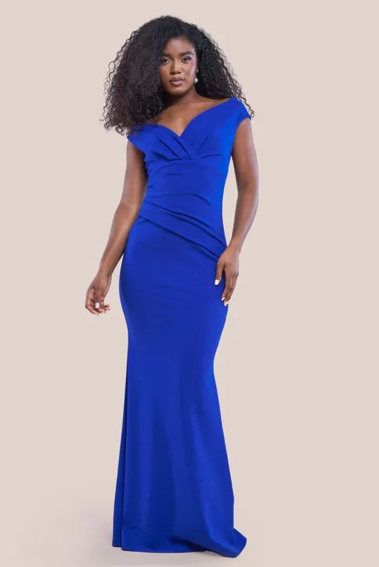 Bardot Pleated Maxi Dress - Royal Blue by Goddiva sold by Goddiva