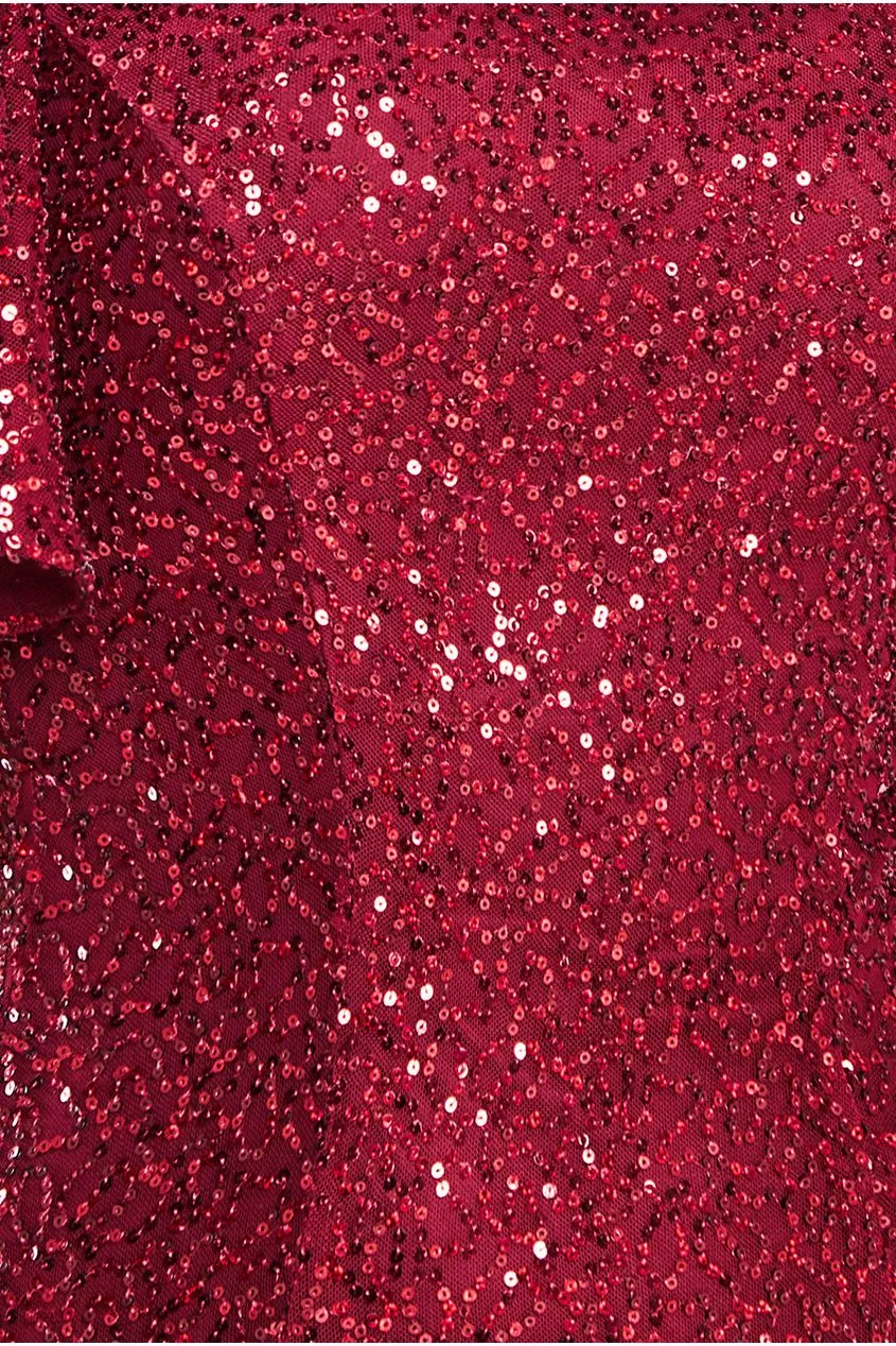 Sequin Flutter Sleeve Maxi - Wine by Goddiva sold by Goddiva product image thumbnail 4
