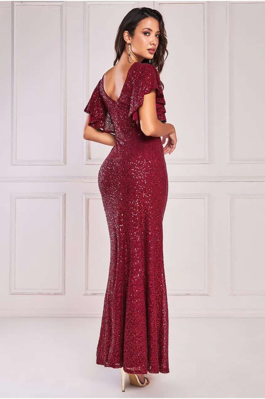 Sequin Flutter Sleeve Maxi - Wine by Goddiva sold by Goddiva product image thumbnail 2