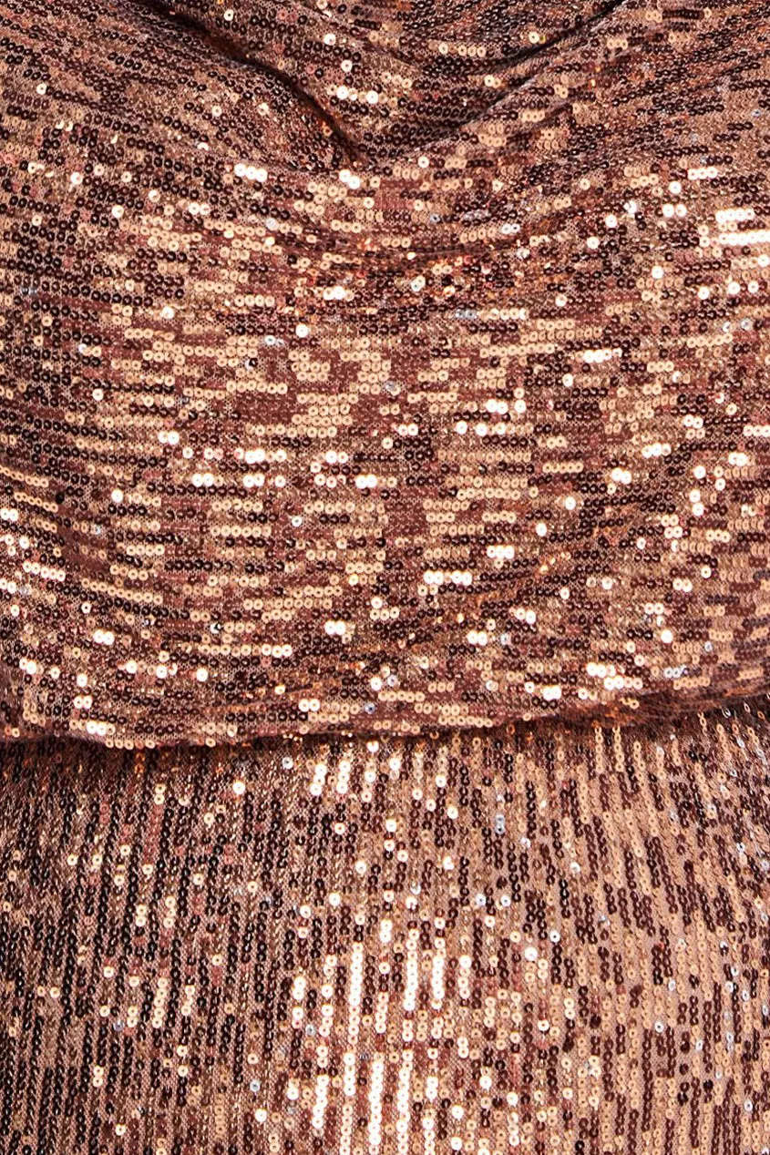 Sequin Cowl Maxi Dress - Bronze by Goddiva Plus sold by Goddiva product image thumbnail 4