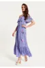 Liquorish Animal Floral Print Off Shoulder Maxi Dress Purple sold by Goddiva