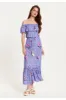 Liquorish Animal Floral Print Off Shoulder Maxi Dress Purple sold by Goddiva