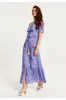 Liquorish Animal Floral Print Off Shoulder Maxi Dress Purple sold by Goddiva