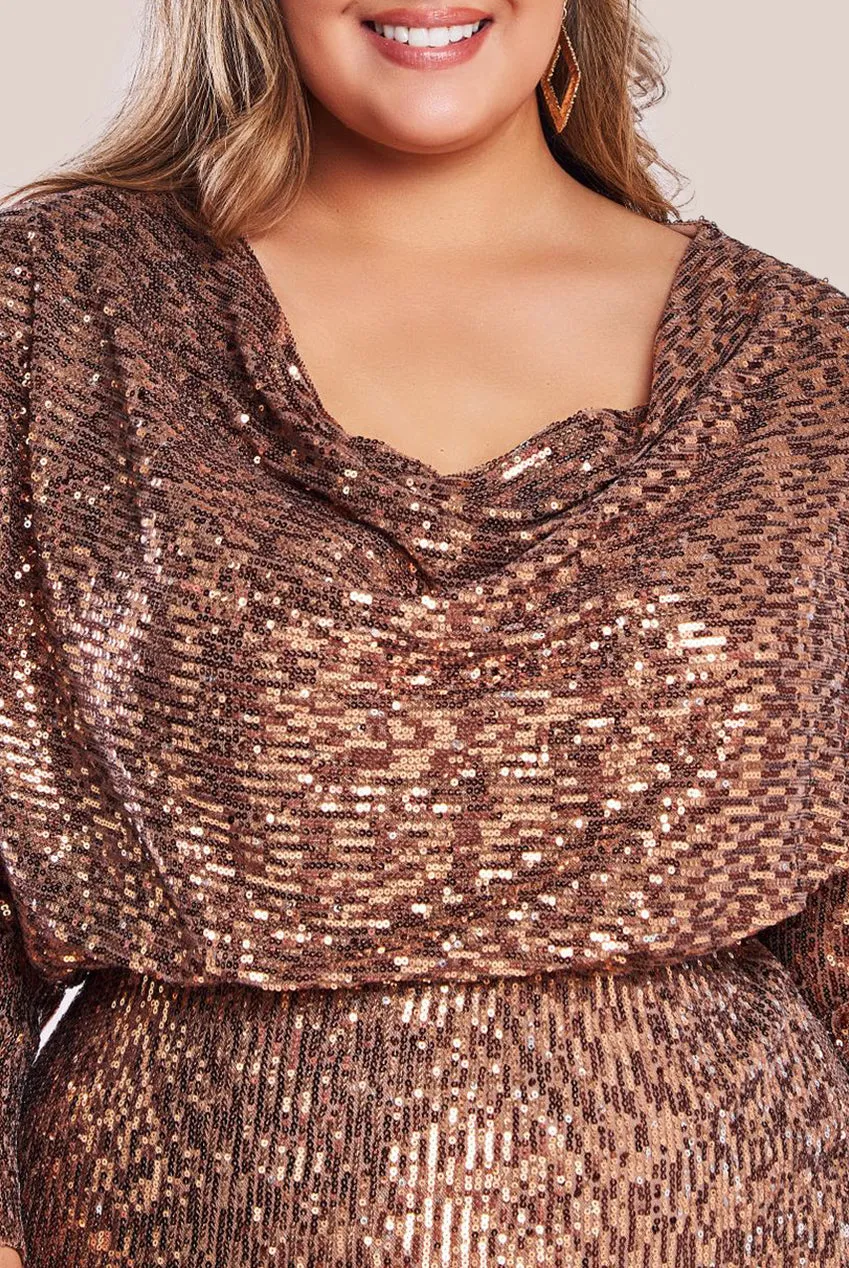 Sequin Cowl Maxi Dress - Bronze by Goddiva Plus sold by Goddiva product image thumbnail 3