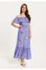 Liquorish Animal Floral Print Off Shoulder Maxi Dress Purple sold by Goddiva
