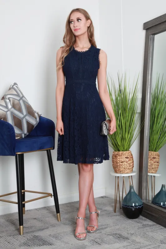 Double Second Navy Fit And Flare Lace Dress sold by Goddiva