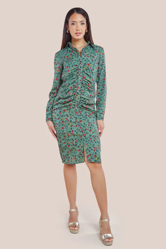 Floral Print Shirt Dress - Sage Green by City Goddess sold by Goddiva