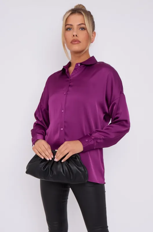 Purple Brushed Satin Shirt by LOVE SUNSHINE sold by Goddiva