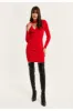 Liquorish Cut Out Front Cable Knit Mini Dress In Red sold by Goddiva