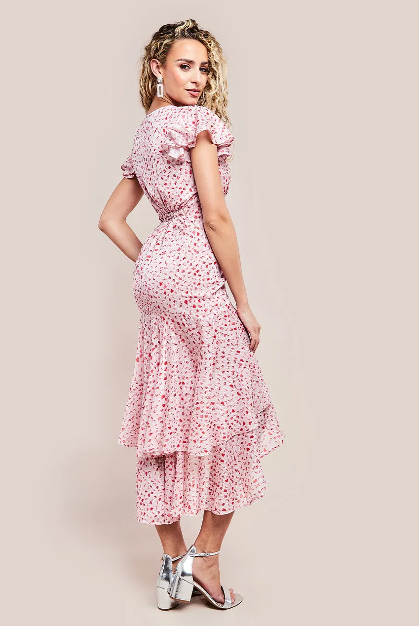 Printed Wrap High And Low Midaxi Dress - Blush by Goddiva sold by Goddiva product image thumbnail 2