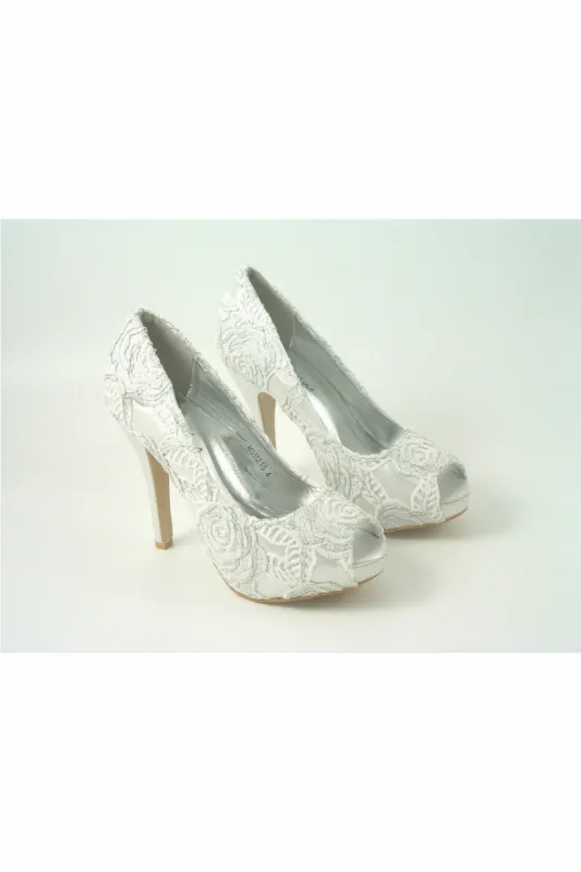 Glitz Shoes Sabatine Coco Peep Toe Shoe White Silver sold by Goddiva