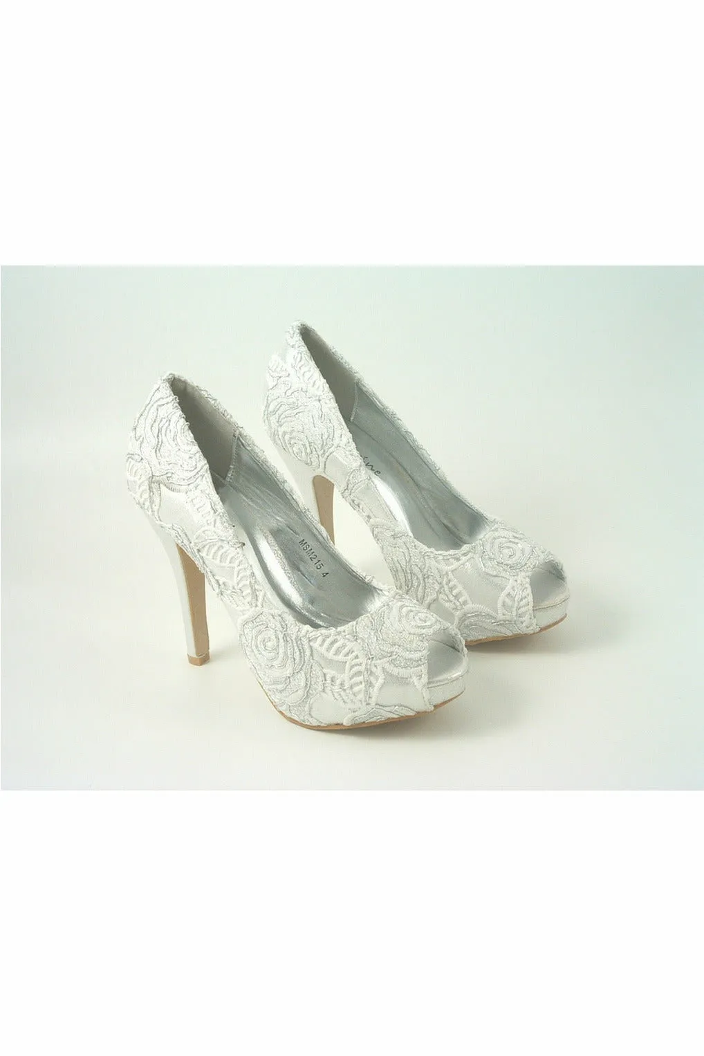 Glitz Shoes Sabatine Coco Peep Toe Shoe White Silver sold by Goddiva