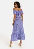 Liquorish Animal And Floral Print Off Shoulder Maxi Dress In Purple sold by Goddiva