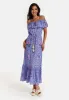 Liquorish Animal And Floral Print Off Shoulder Maxi Dress In Purple sold by Goddiva