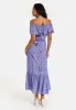 Liquorish Animal And Floral Print Off Shoulder Maxi Dress In Purple sold by Goddiva