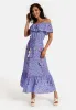 Liquorish Animal And Floral Print Off Shoulder Maxi Dress In Purple sold by Goddiva