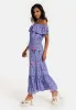 Liquorish Animal And Floral Print Off Shoulder Maxi Dress In Purple sold by Goddiva