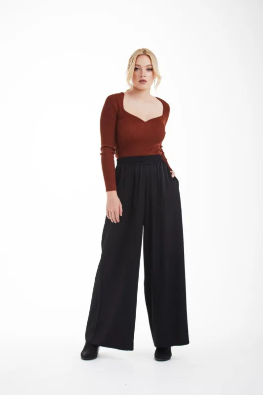 Black Lux Wide Leg Trousers by Double Second sold by Goddiva