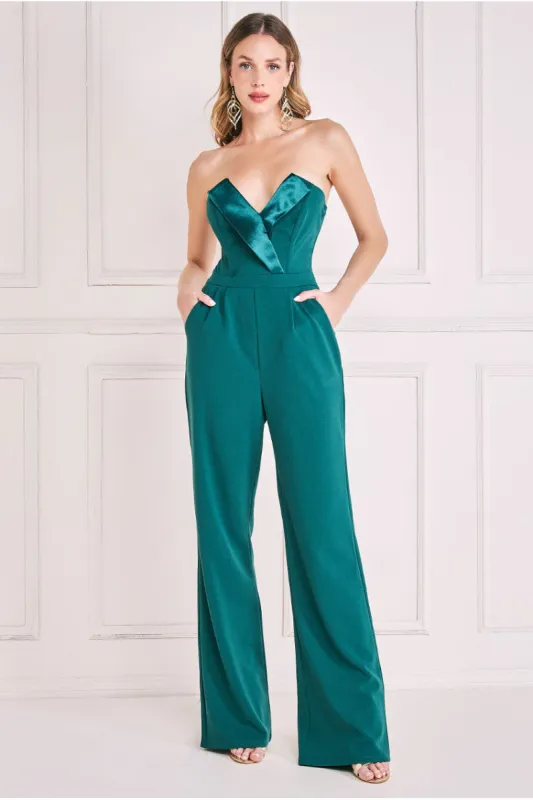 Satin Collar Scuba Jumpsuit - Emerald Green by Goddiva sold by Goddiva
