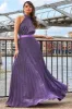 Lurex Halterneck Pleated Maxi Dress - Purple by Goddiva sold by Goddiva